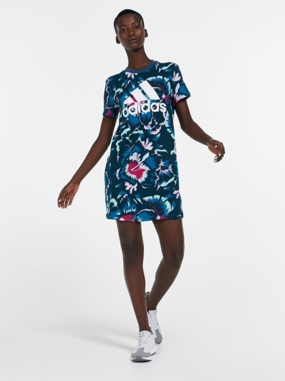 🌺 Women's FARM Rio x Adidas Floral Logo T-Shirt Dress
